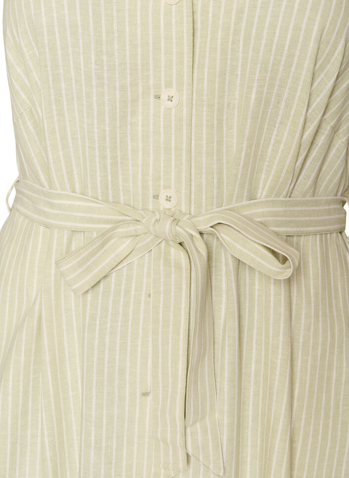 Sleeveless striped midi dress in linen and viscose, Green, Packshot image number 2