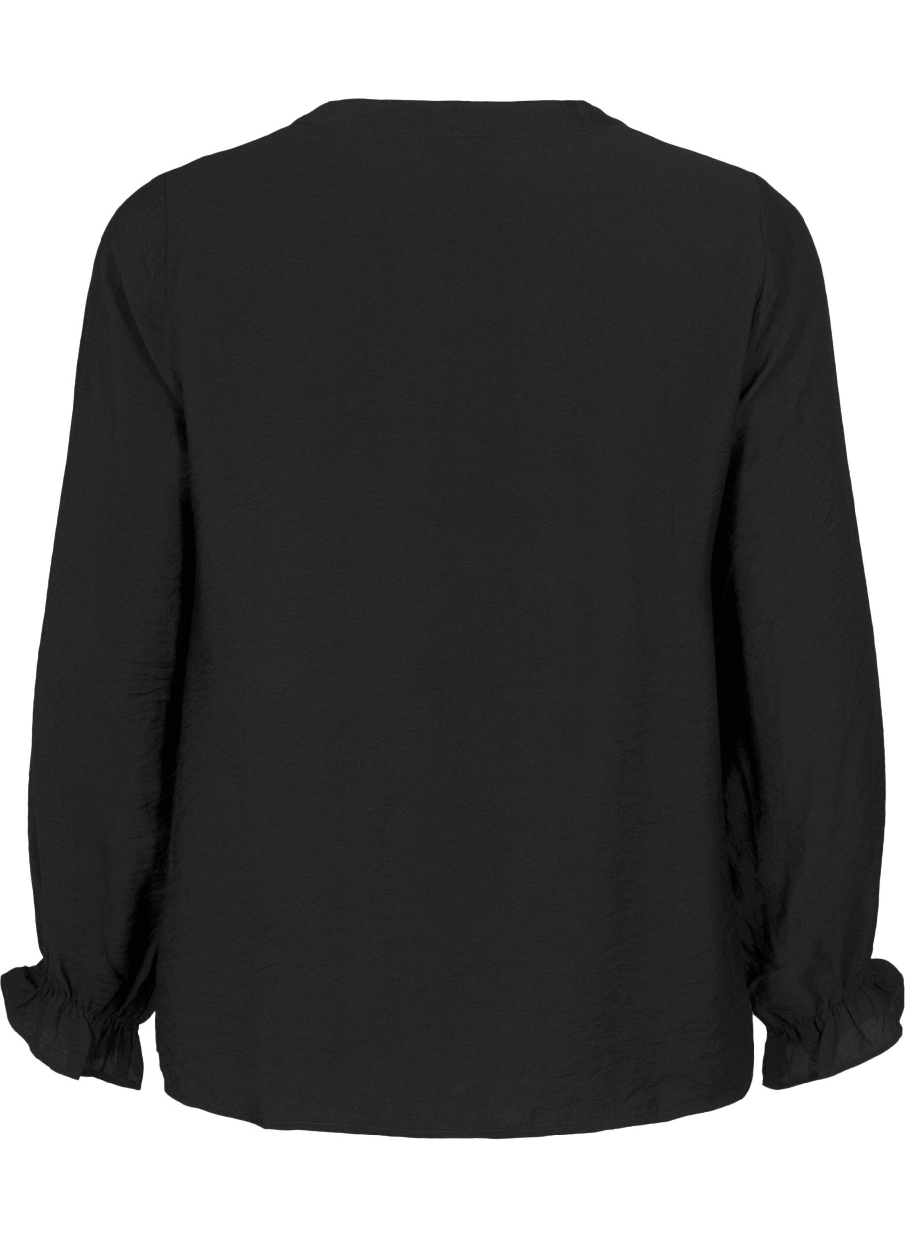 Zizzifashion Long-sleeved blouse with a V-neck, Black, Packshot image number 1