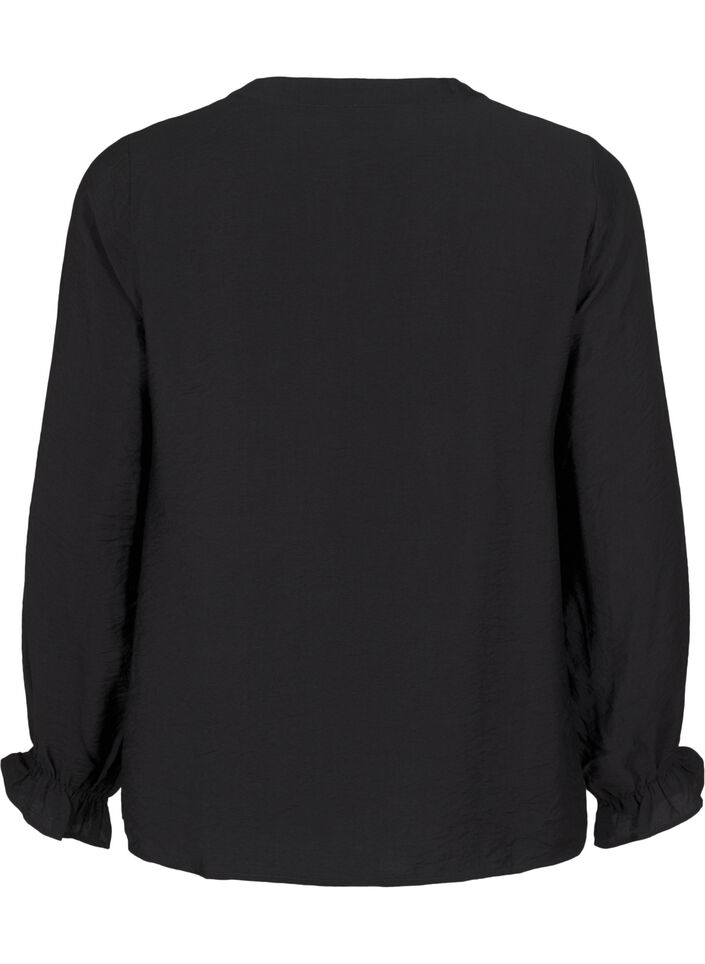 Long-sleeved blouse with a V-neck, Black, Packshot image number 1