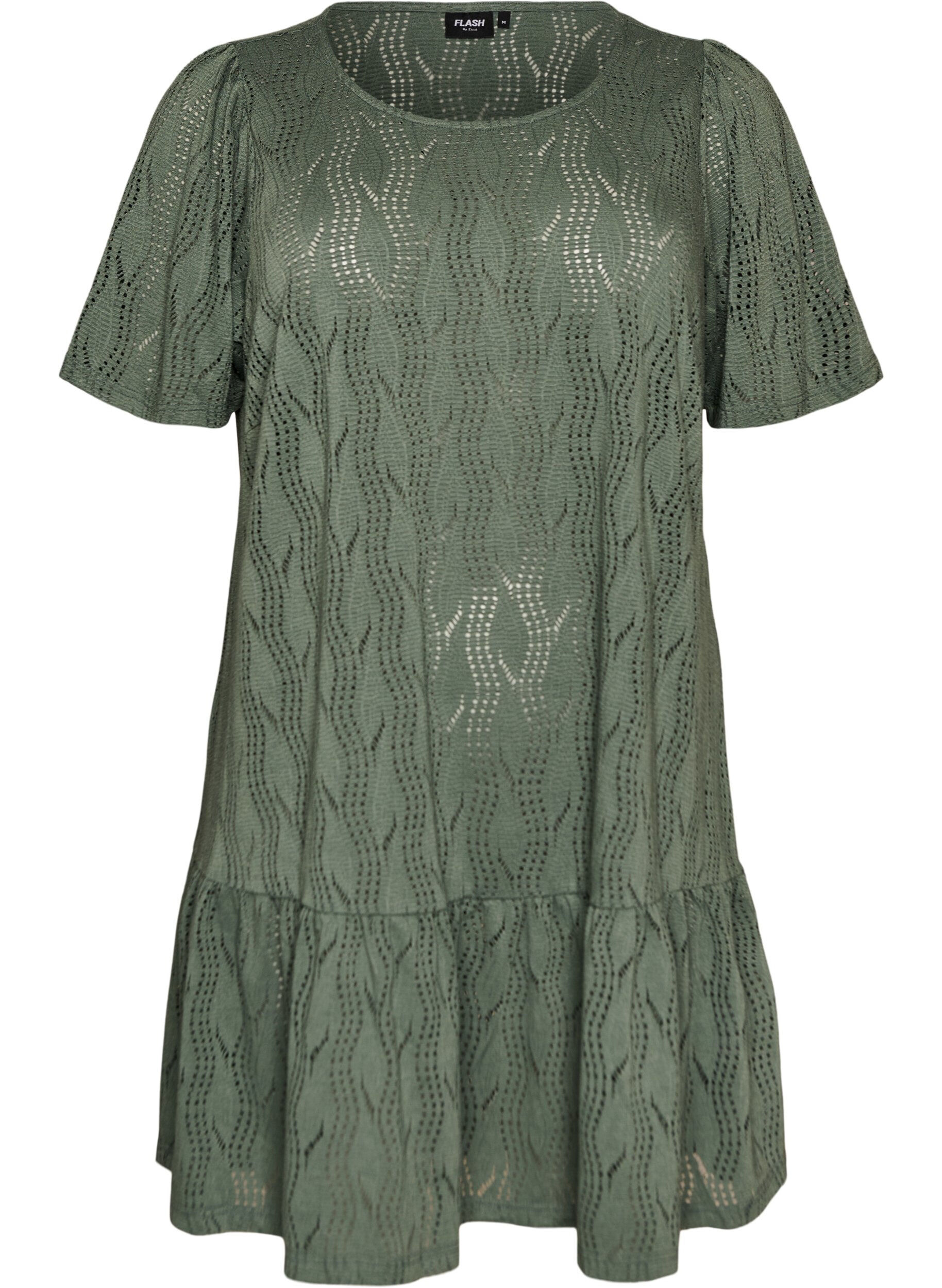 Zizzifashion Short jersey dress with eyelet embroidery, Green, Packshot image number 0