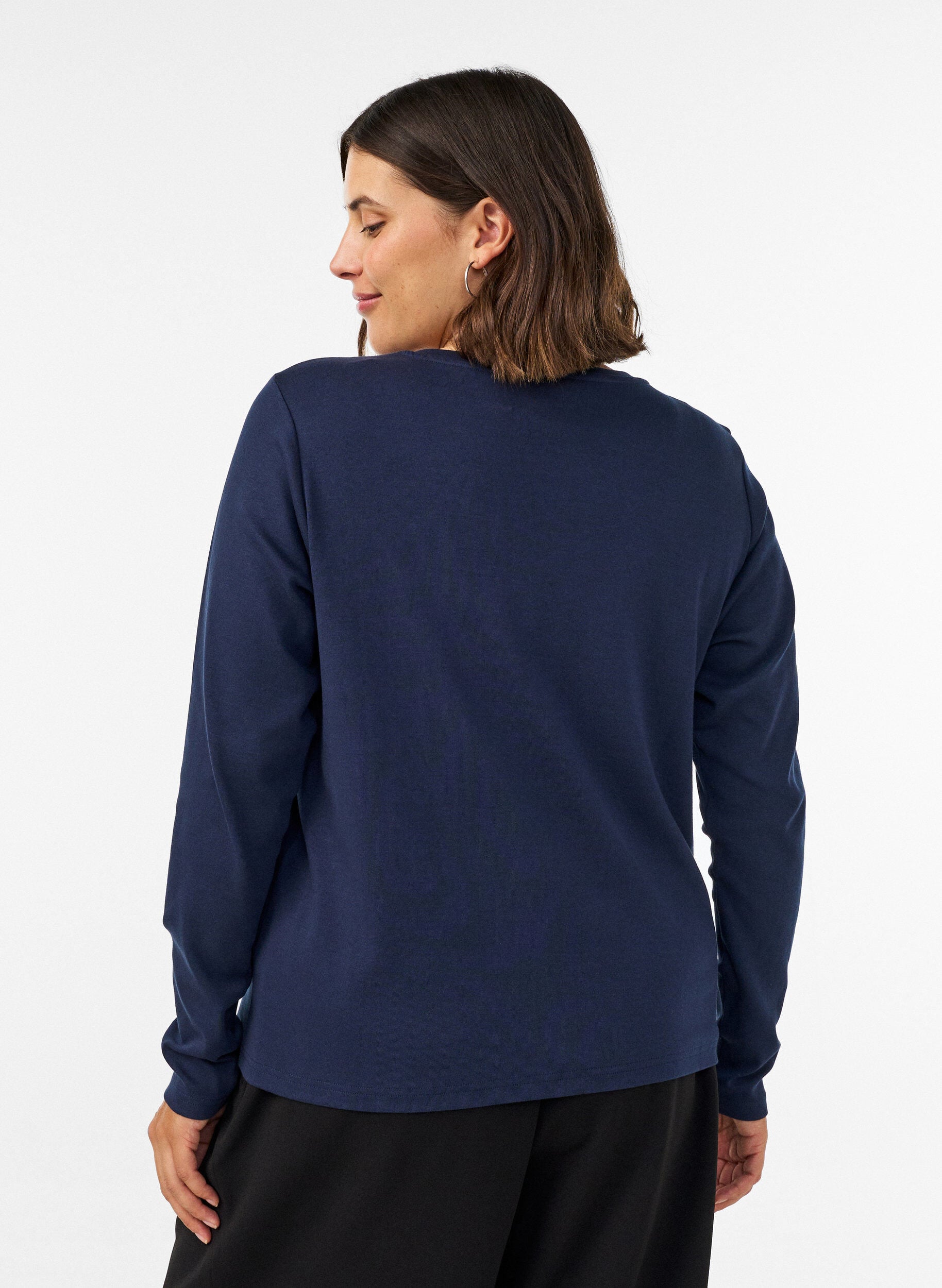 ZizzifashionLong-sleeved basic T-shirt with a round neck, Blue, Model image number 2