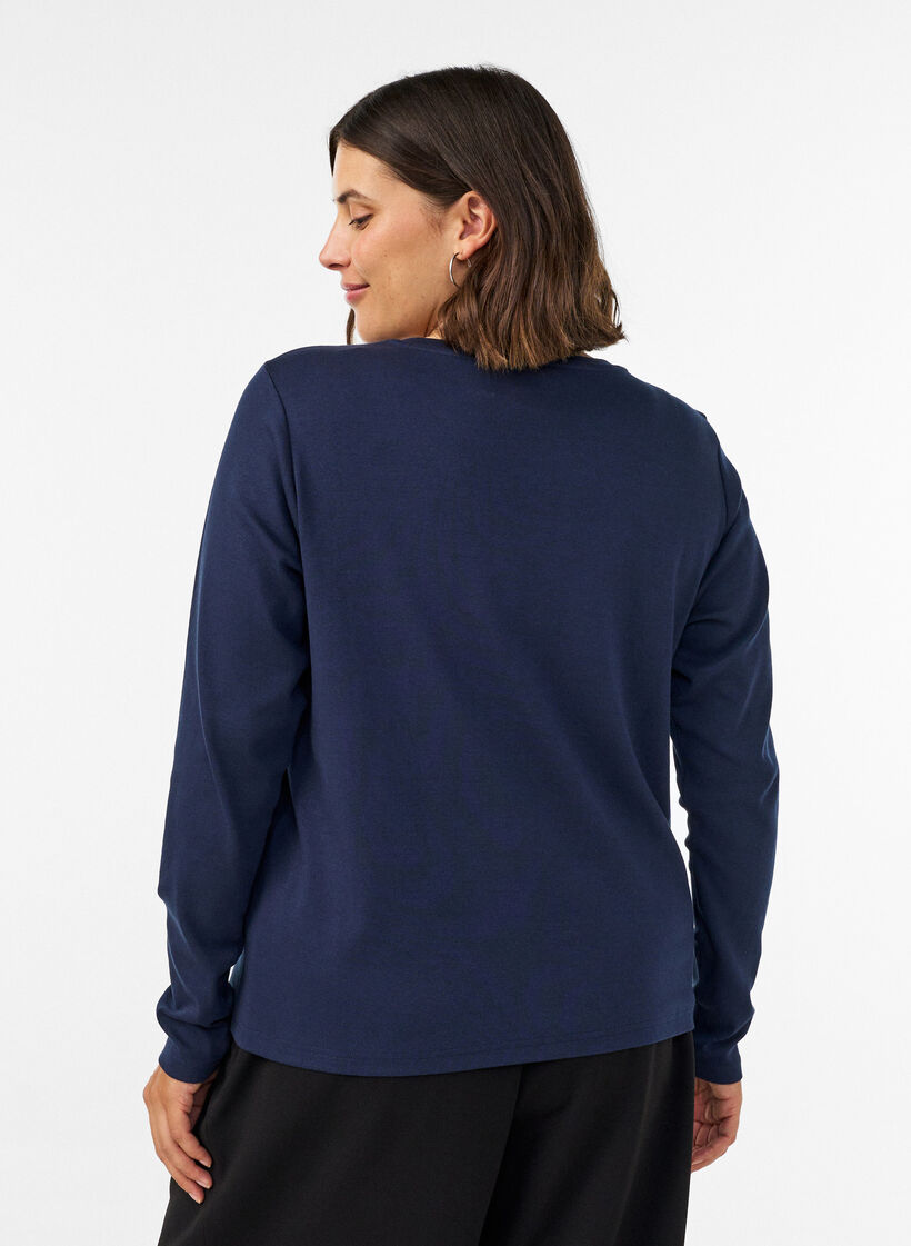 Long-sleeved basic T-shirt with a round neck, Blue, Model image number 2