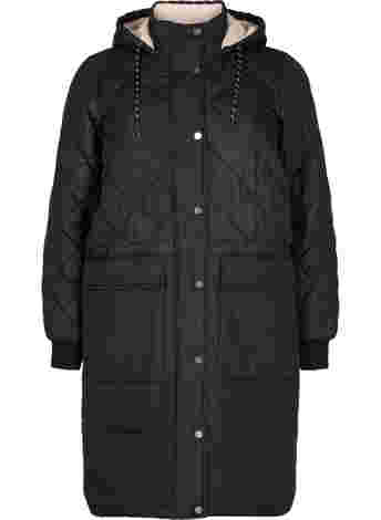 Quilted jacket with hood and adjustable waist