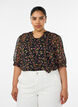 Blouse with floral print and V-neck, Black, Model image number 0