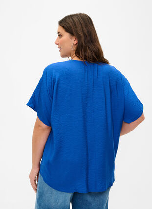 Short sleeve blouse in viscose, Monaco Blue, Model image number 1