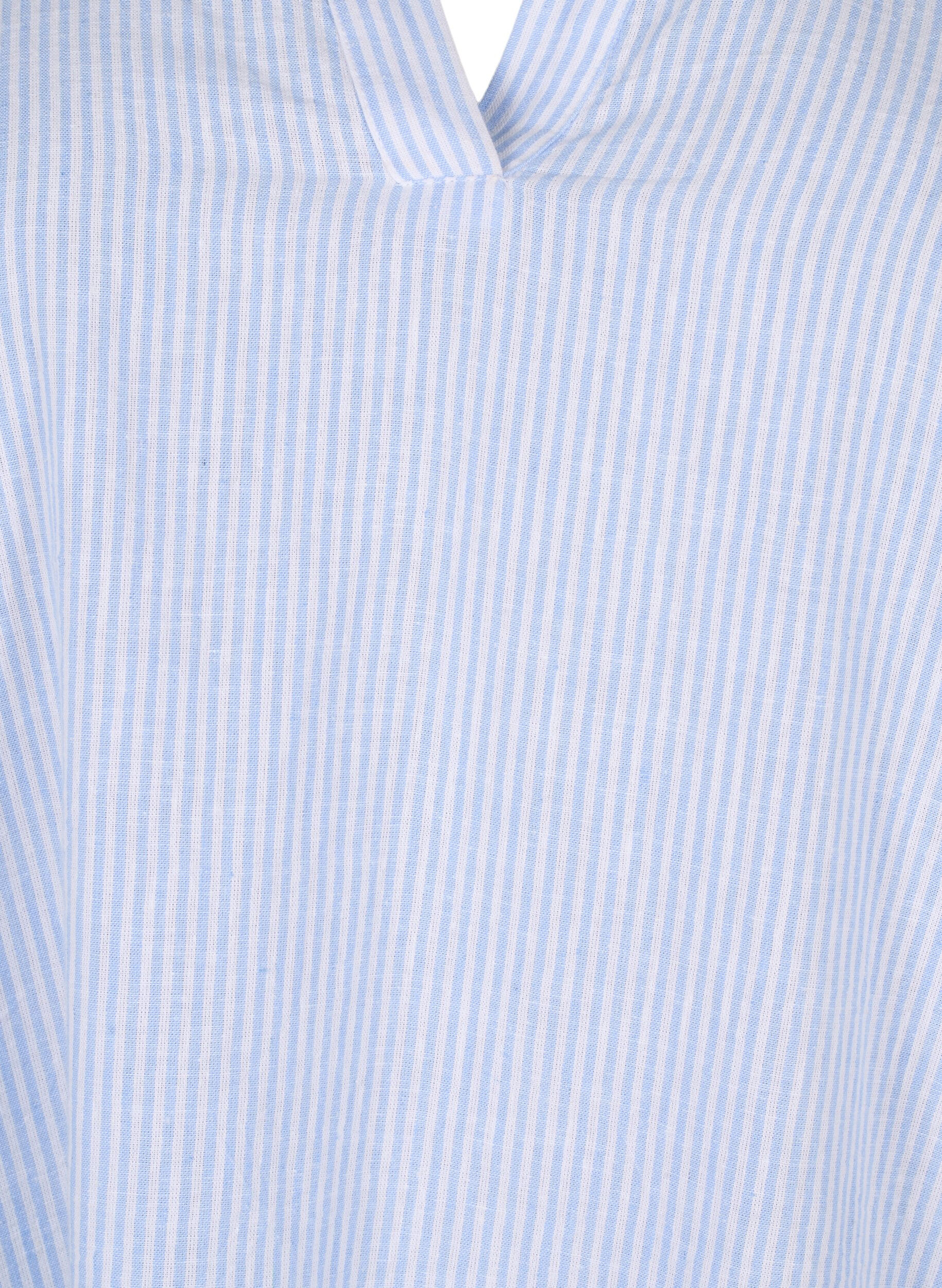 Zizzifashion Striped dress made with cotton and linen, Serenity Wh. Stripe, Packshot image number 2