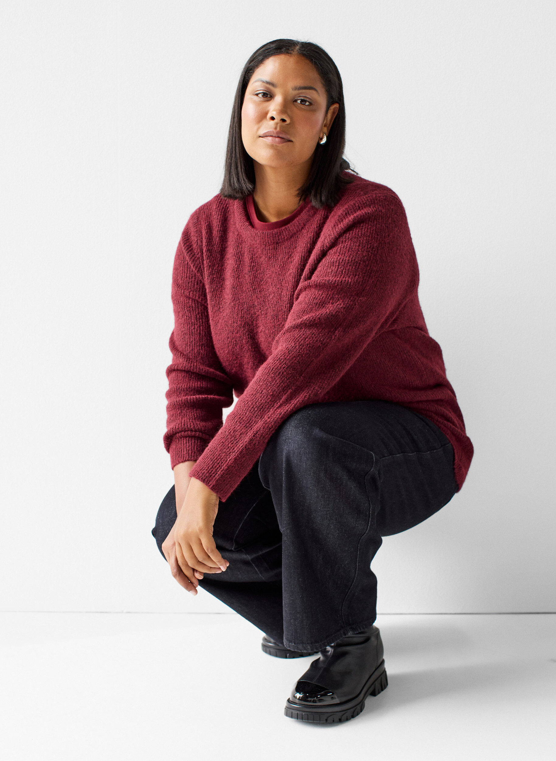 ZizzifashionMelange knit blouse with round neck, Red, Model image number 3