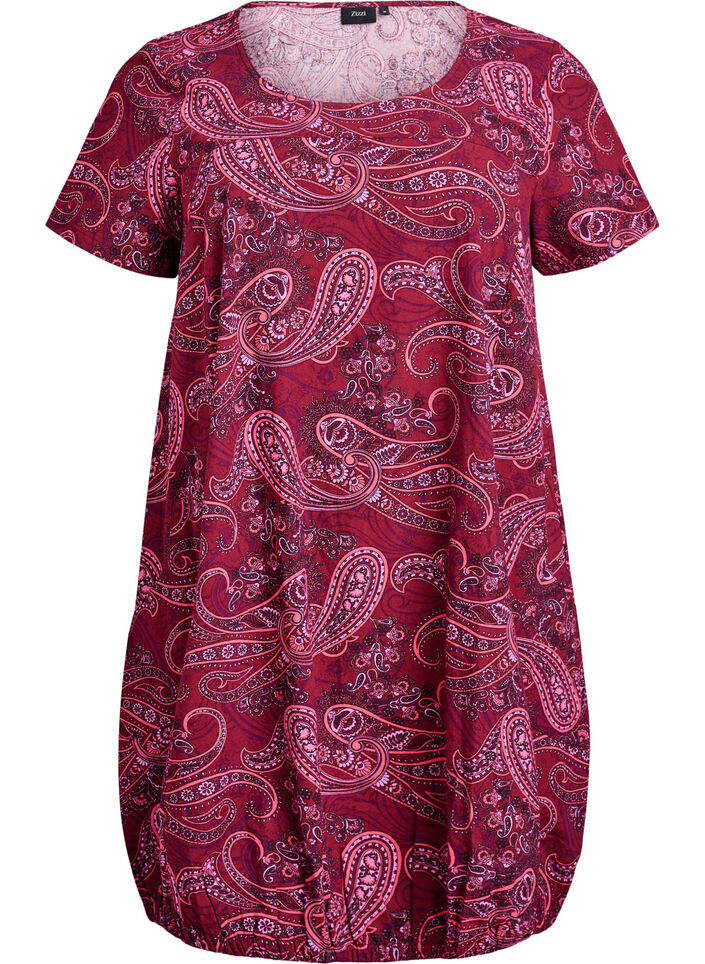 Short-sleeved cotton dress with print, Red, Packshot image number 0