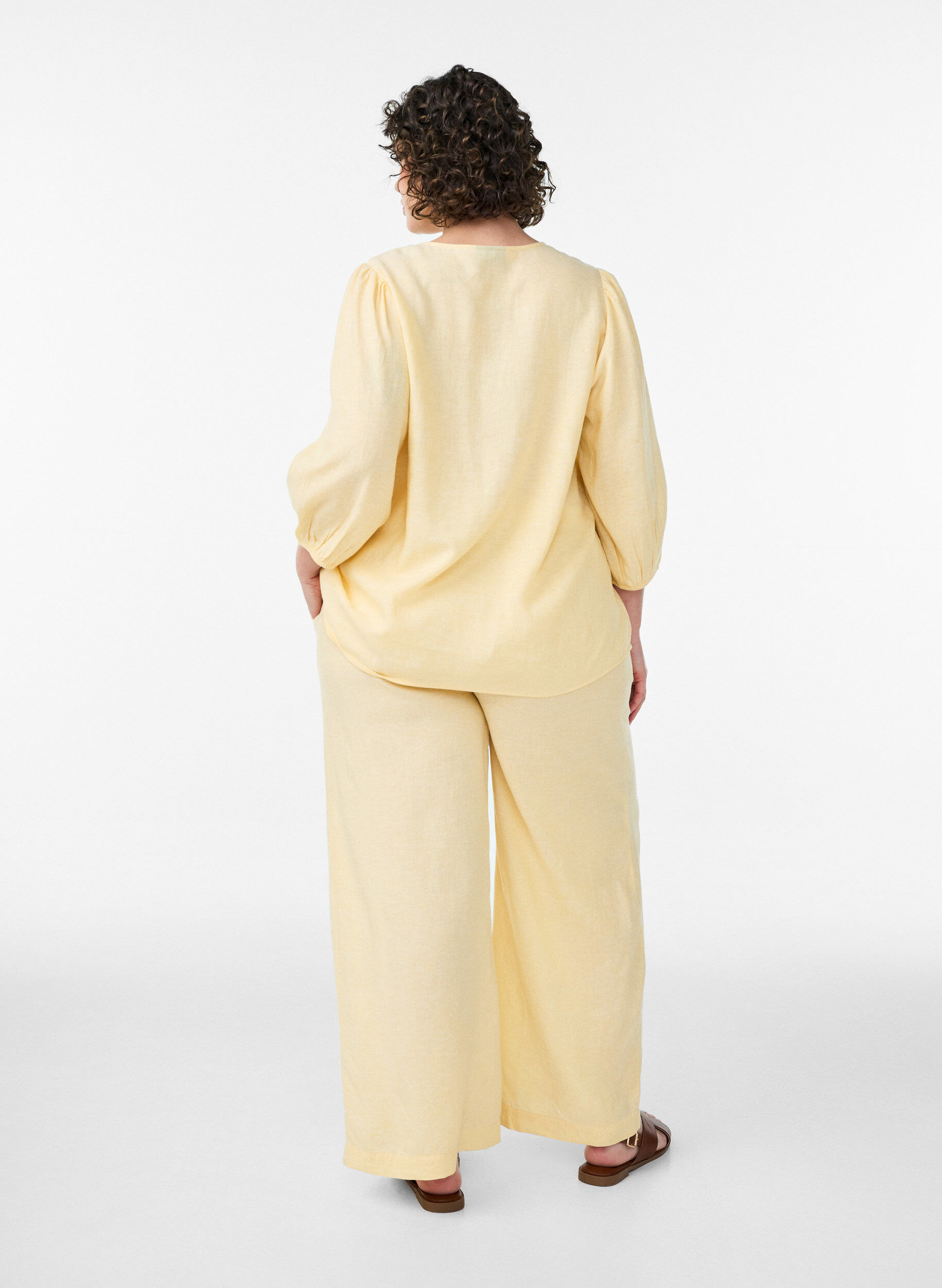 ZizzifashionWide-leg linen and viscose trousers, Yellow, Model image number 1