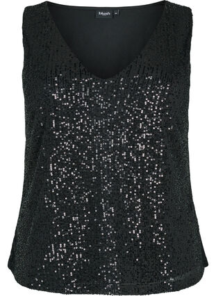 Sleeveless sequin top with v-neck, Black, Packshot image number 0