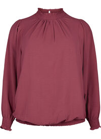 Solid color smock blouse with long sleeves