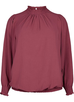 Solid color smock blouse with long sleeves, Dry Rose, Packshot image number 0