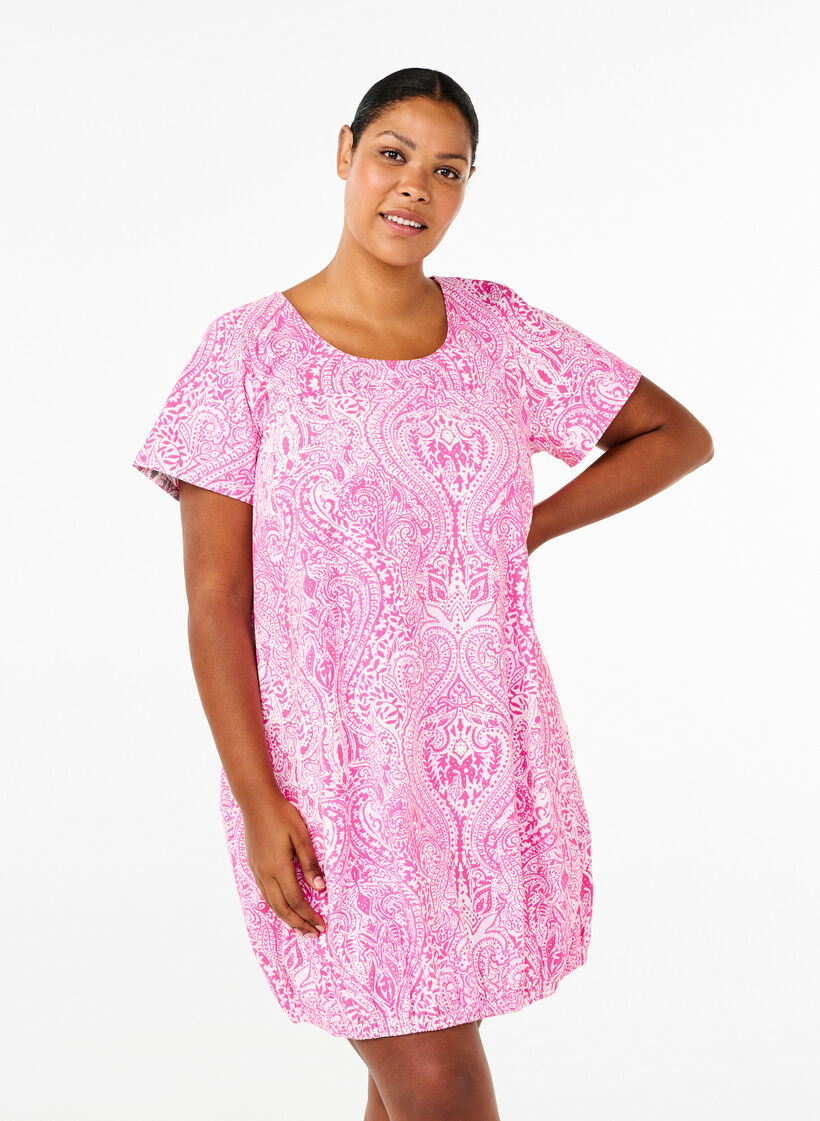 Short-sleeved cotton dress with paisley print, Pink, Model image number 0