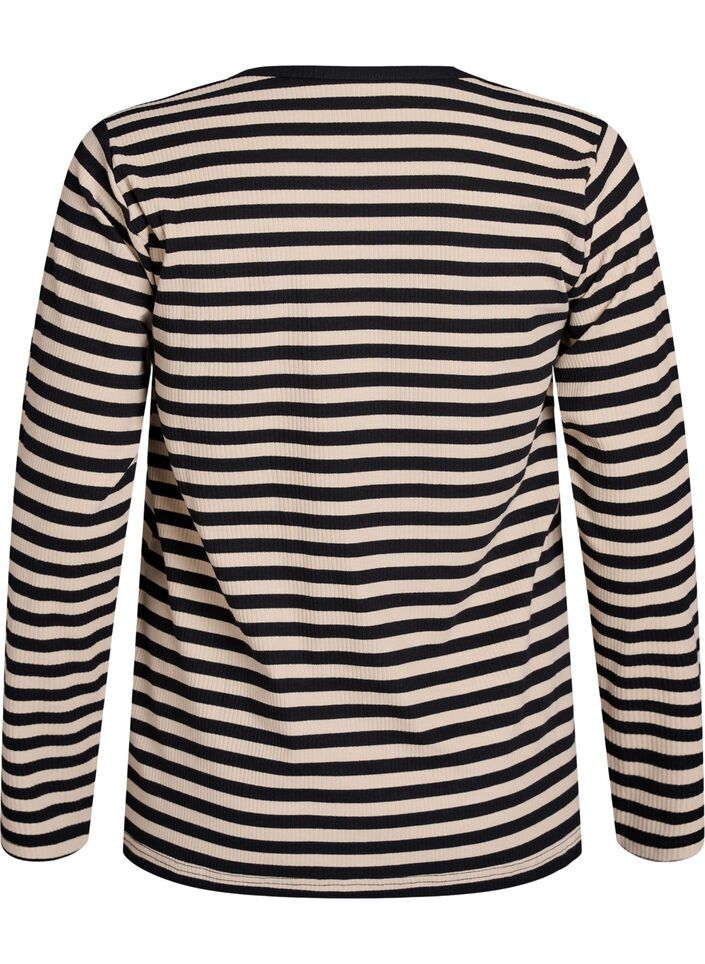 Striped blouse with long sleeves, Black, Packshot image number 1
