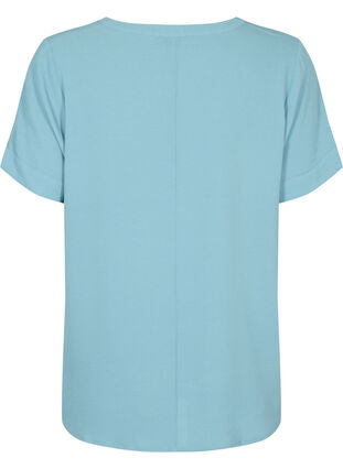Short-sleeved v-neck blouse, Smoke Blue, Packshot image number 1