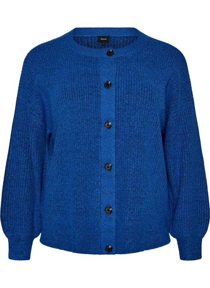 Rib knit cardigan with buttons, Blue, Packshot image number 0