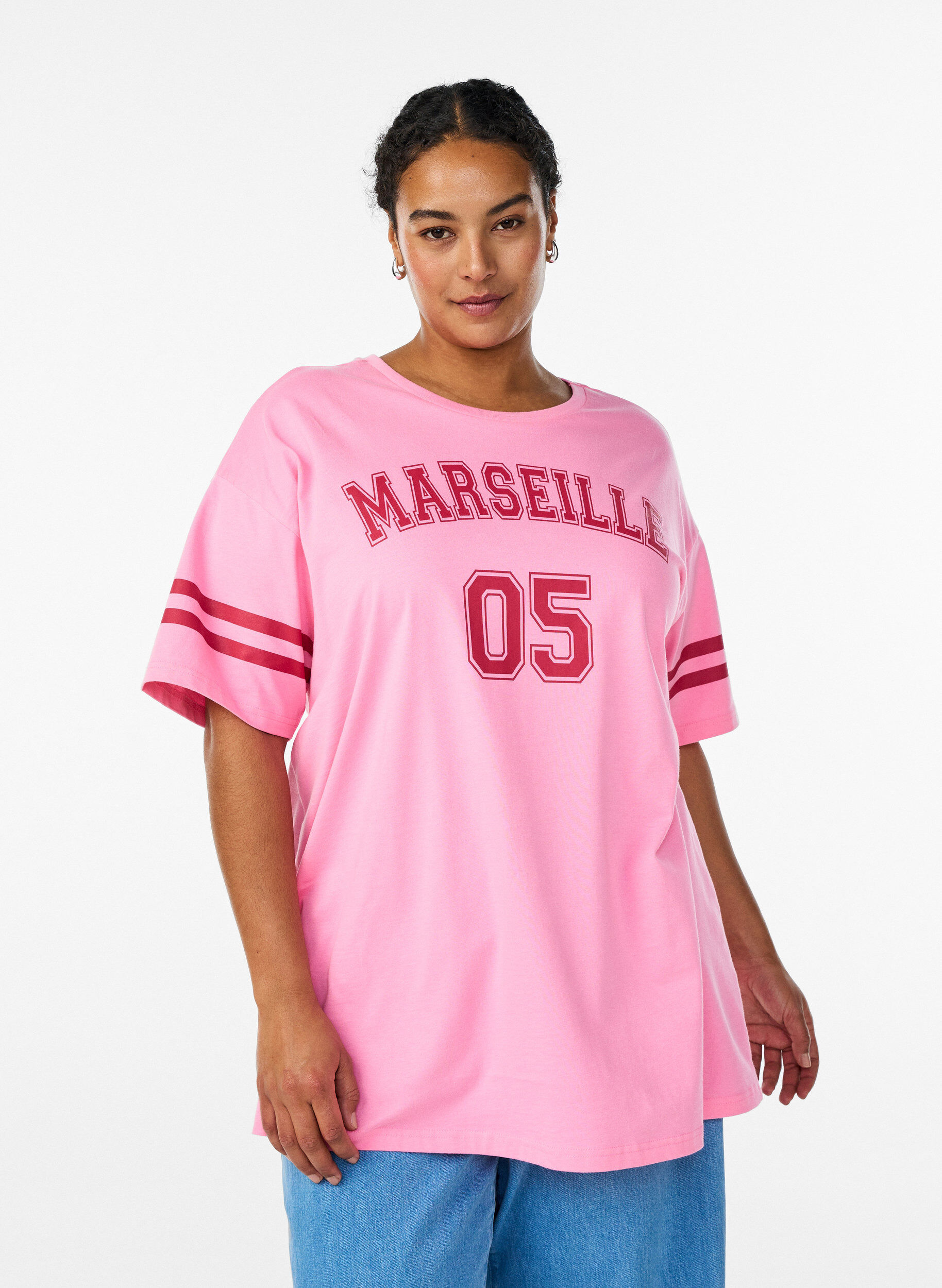 Zizzifashion Sporty oversized college T-shirt, Pink, Model image number 0
