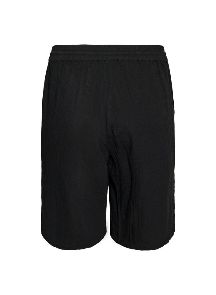 Loose cotton muslin shorts with a high waist, Black, Packshot image number 1