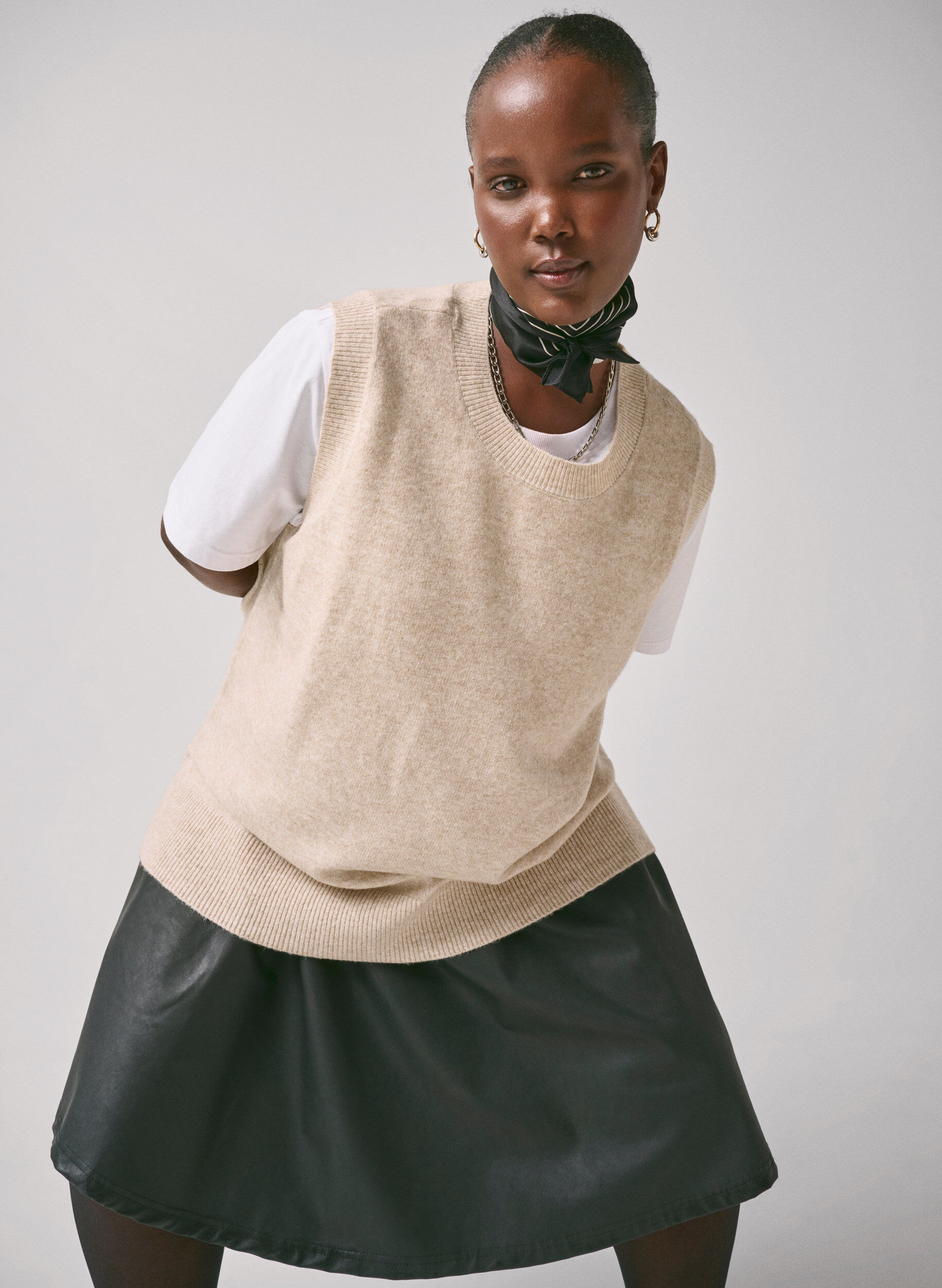 Zizzifashion Knitted vest with ribbed edge, Pumice Stone Mel., Image image number 0