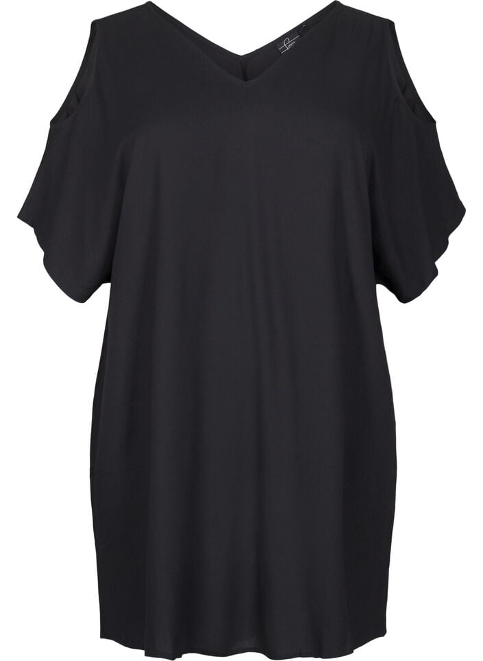 Beach dress in viscose with shoulder detail, Black, Packshot image number 0