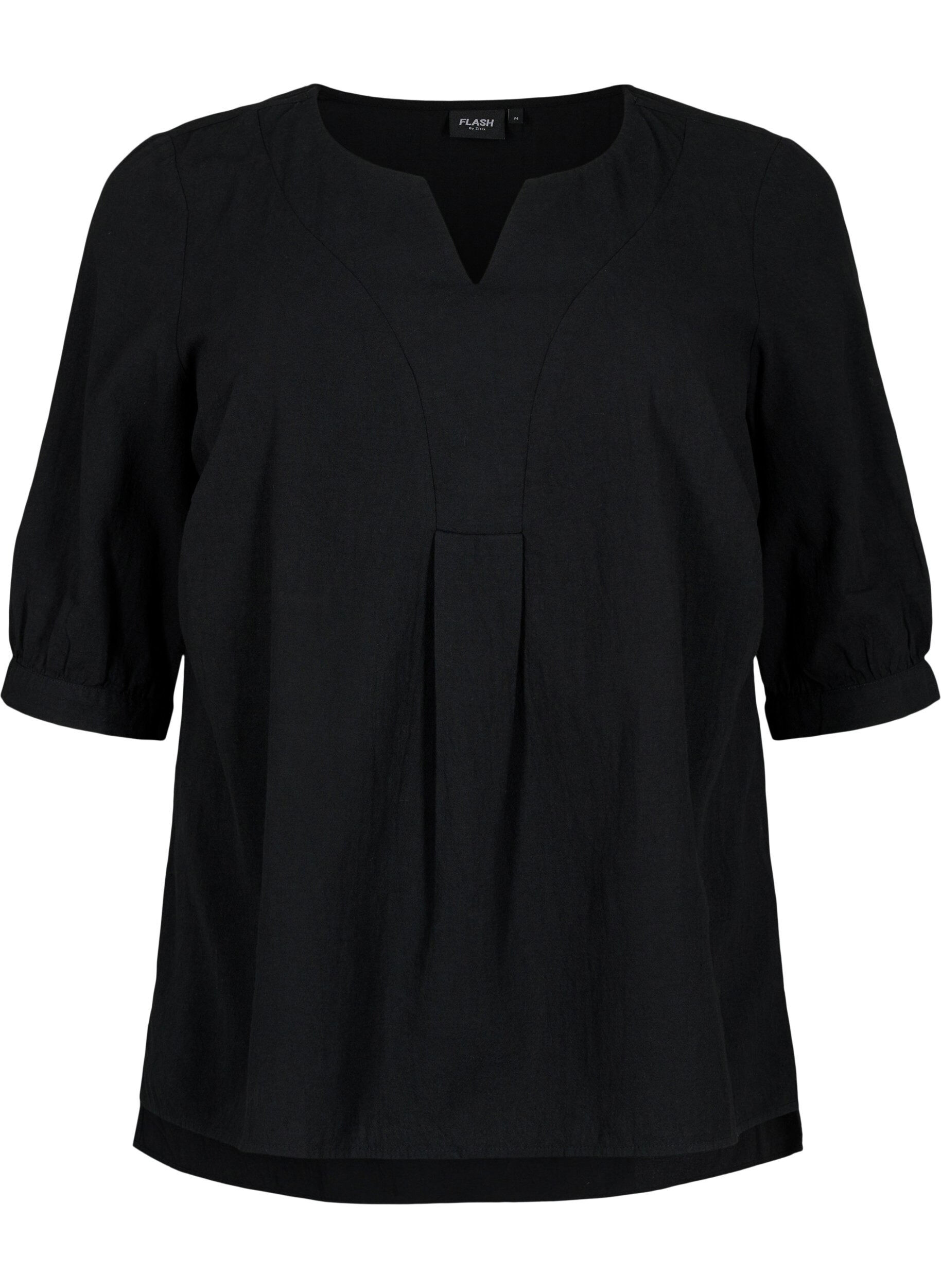 Zizzifashion FLASH - Cotton blouse with half-length sleeves, Black, Packshot image number 0
