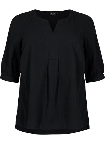 FLASH - Cotton blouse with half-length sleeves, Black, Packshot image number 0