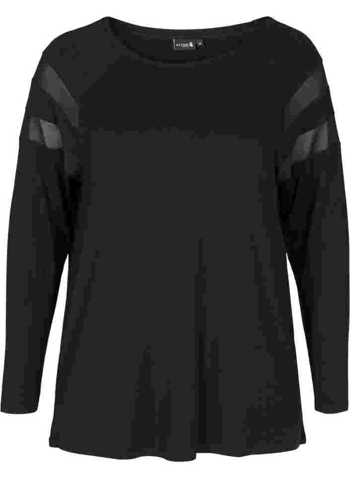 Sports blouse with mesh, Black, Packshot image number 0