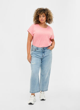 Melange t-shirt with short sleeves, Living Coral Mel., Model image number 2