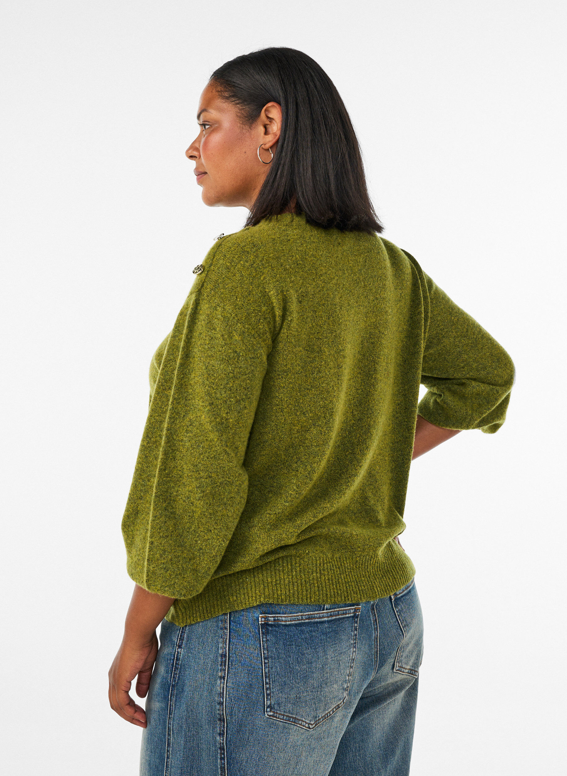 ZizzifashionKnit blouse with button detail, Green, Model image number 2