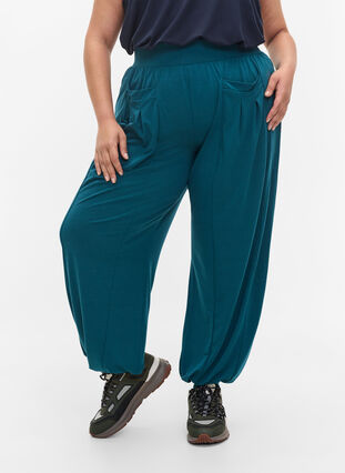 Loose trousers with pockets, Deep Teal Mel., Model image number 2