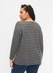 Round neck blouse with striped pattern, Black Stripe, Model image number 1