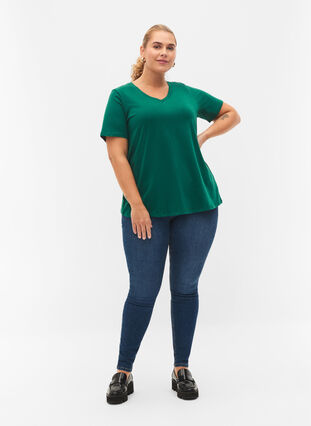 Basic plain cotton t-shirt, Evergreen, Model image number 2
