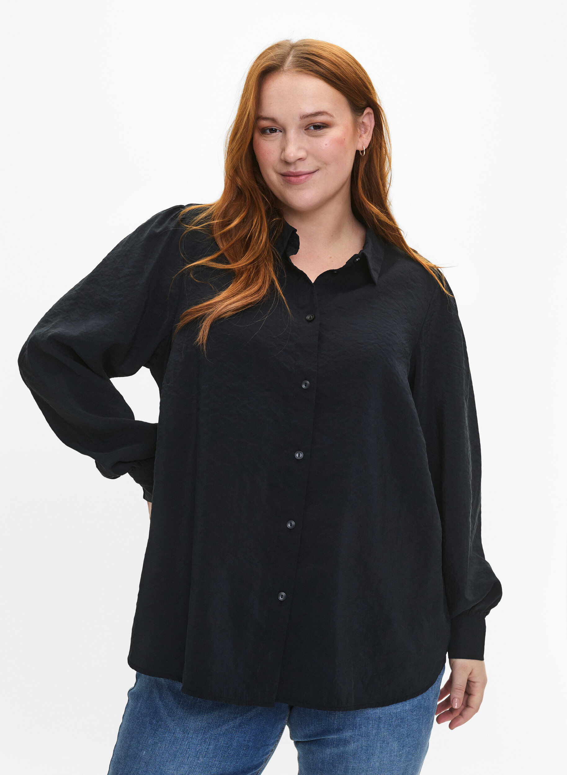 Zizzifashion Long-sleeved shirt in TENCEL&trade; Modal, Black, Model image number 0