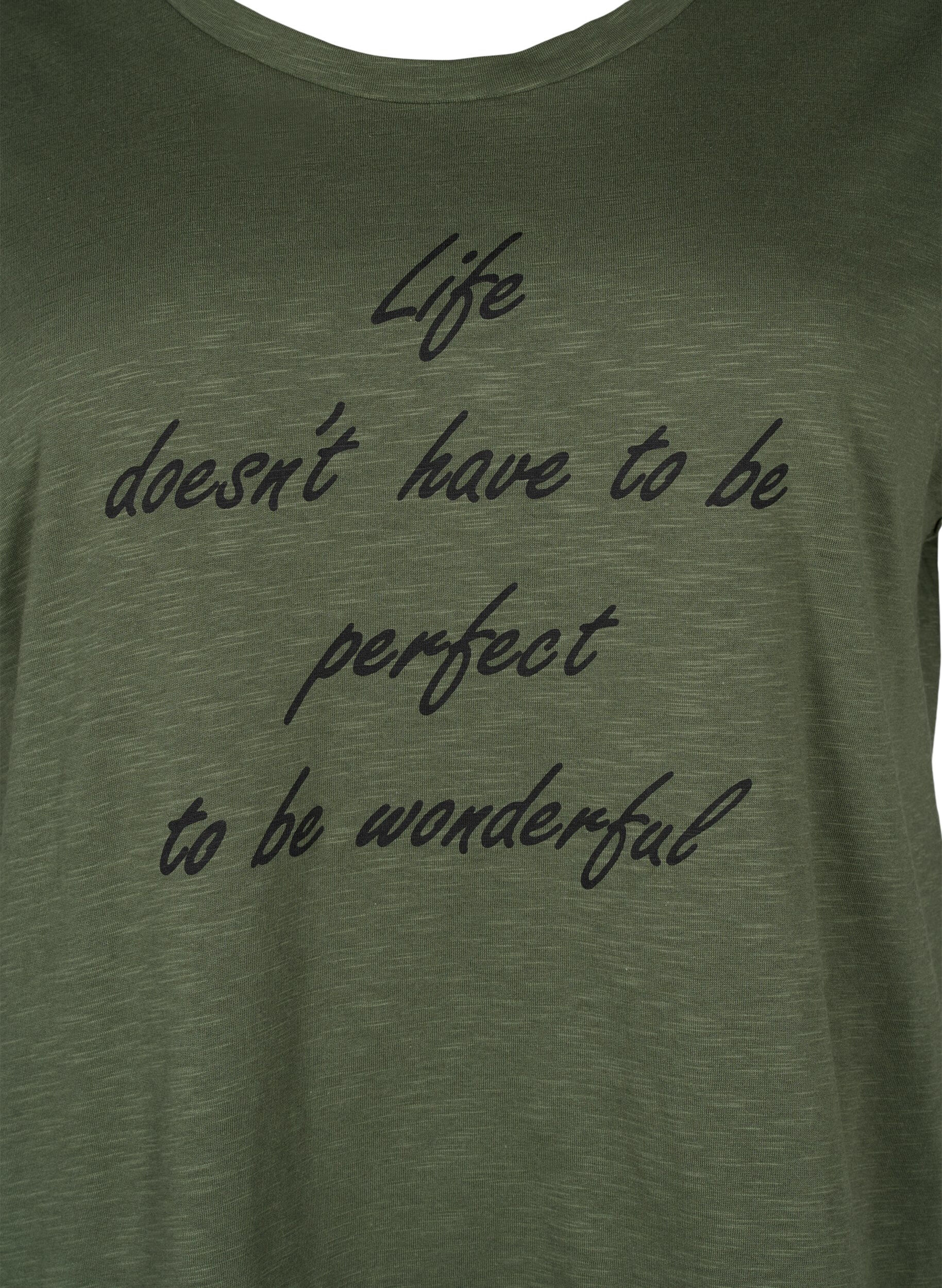 Zizzifashion Printed T-shirt in organic cotton, Thyme w. Black Print, Packshot image number 2