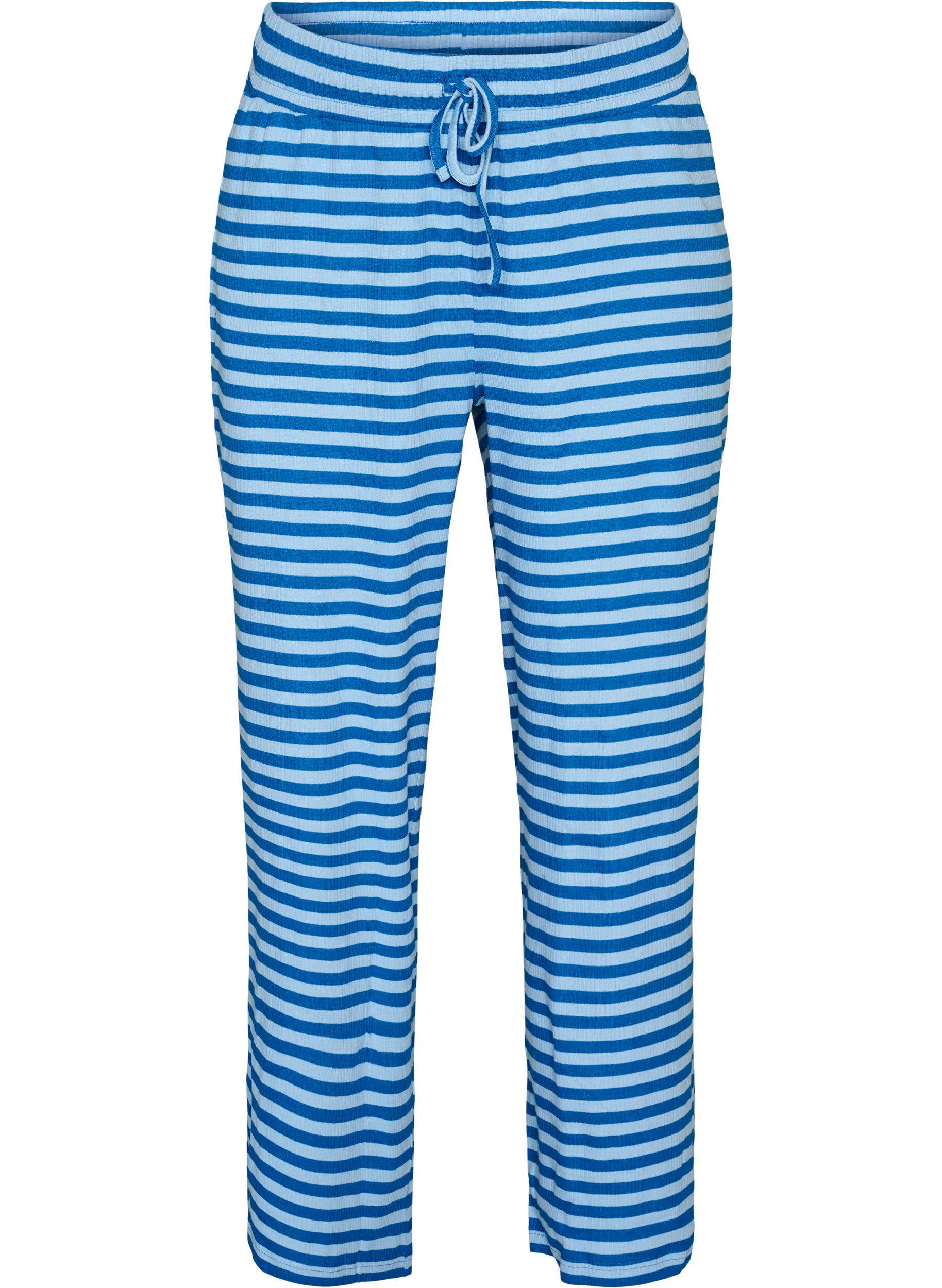 ZizzifashionStriped pyjama bottoms with a high waist and wide legs, Light Blue, Packshot image number 0