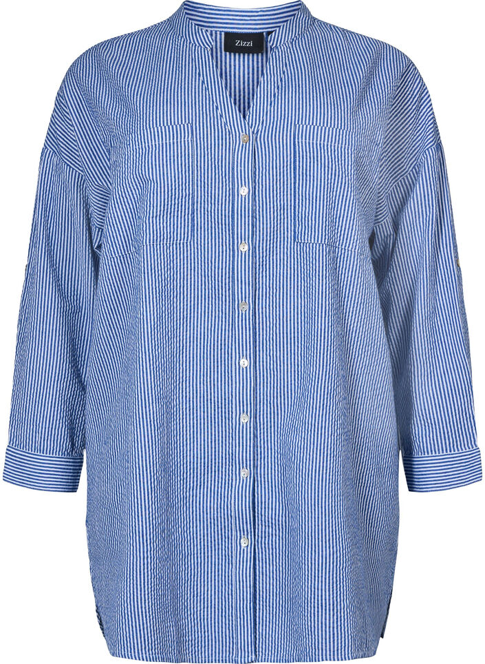 Striped cotton shirt with 3/4 sleeves, Surf the web Stripe, Packshot image number 0