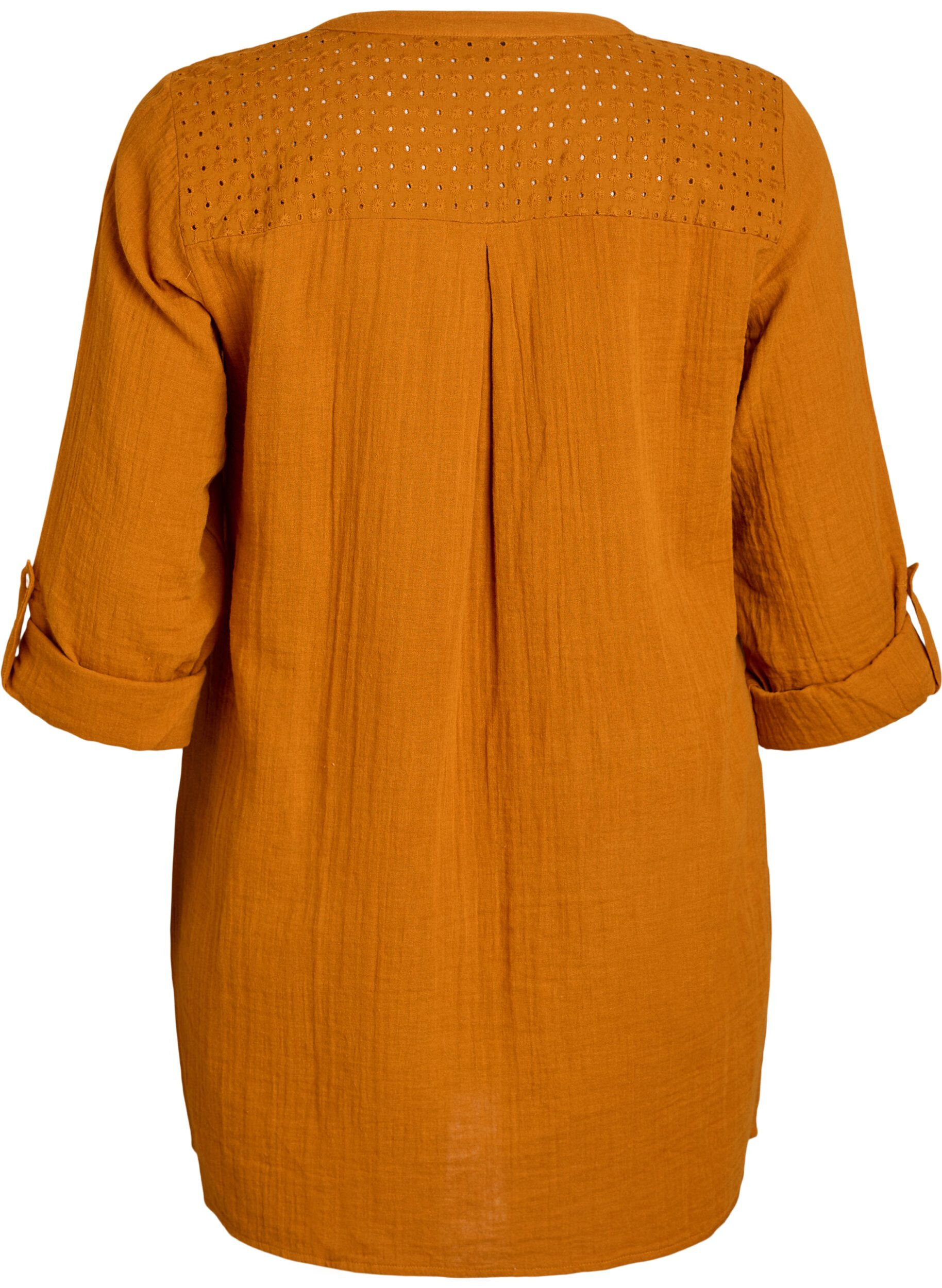 Zizzifashion Cotton muslin tunic with broderie anglaise, Orange, Packshot image number 1
