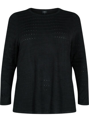 Textured knitted top with round neck, Black, Packshot image number 0