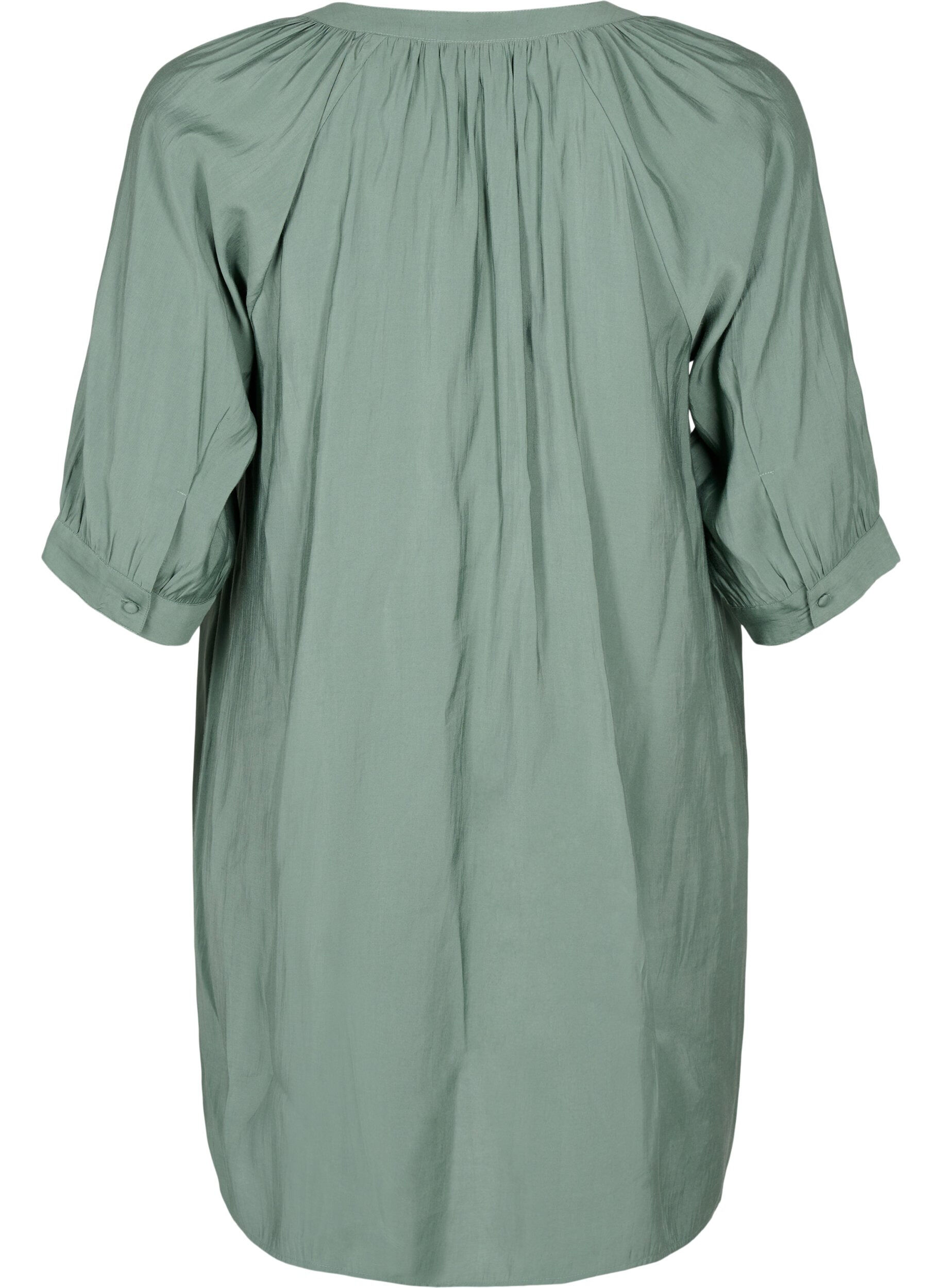 Zizzifashion Viscose tunic with 3/4 sleeves, Duck Green, Packshot image number 1