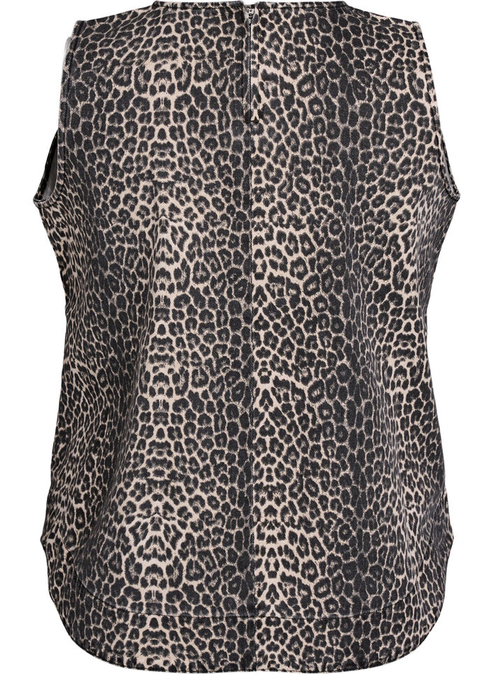 Sleeveless leopard print denim top, Brown, Packshot image number 1