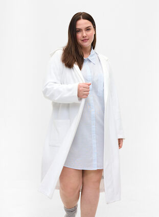 	 Dressing gown with hood and pockets, Cloud Dancer, Model image number 0