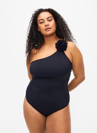 Swimsuit with asymmetric neckline, Black, Model