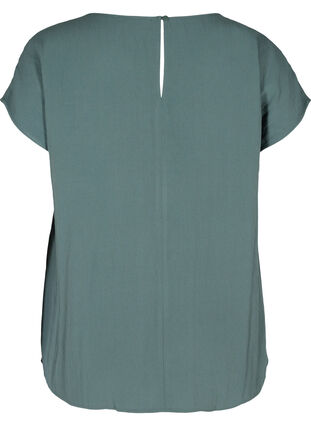 Short-sleeved viscose blouse with round neck, Balsam Green, Packshot image number 1