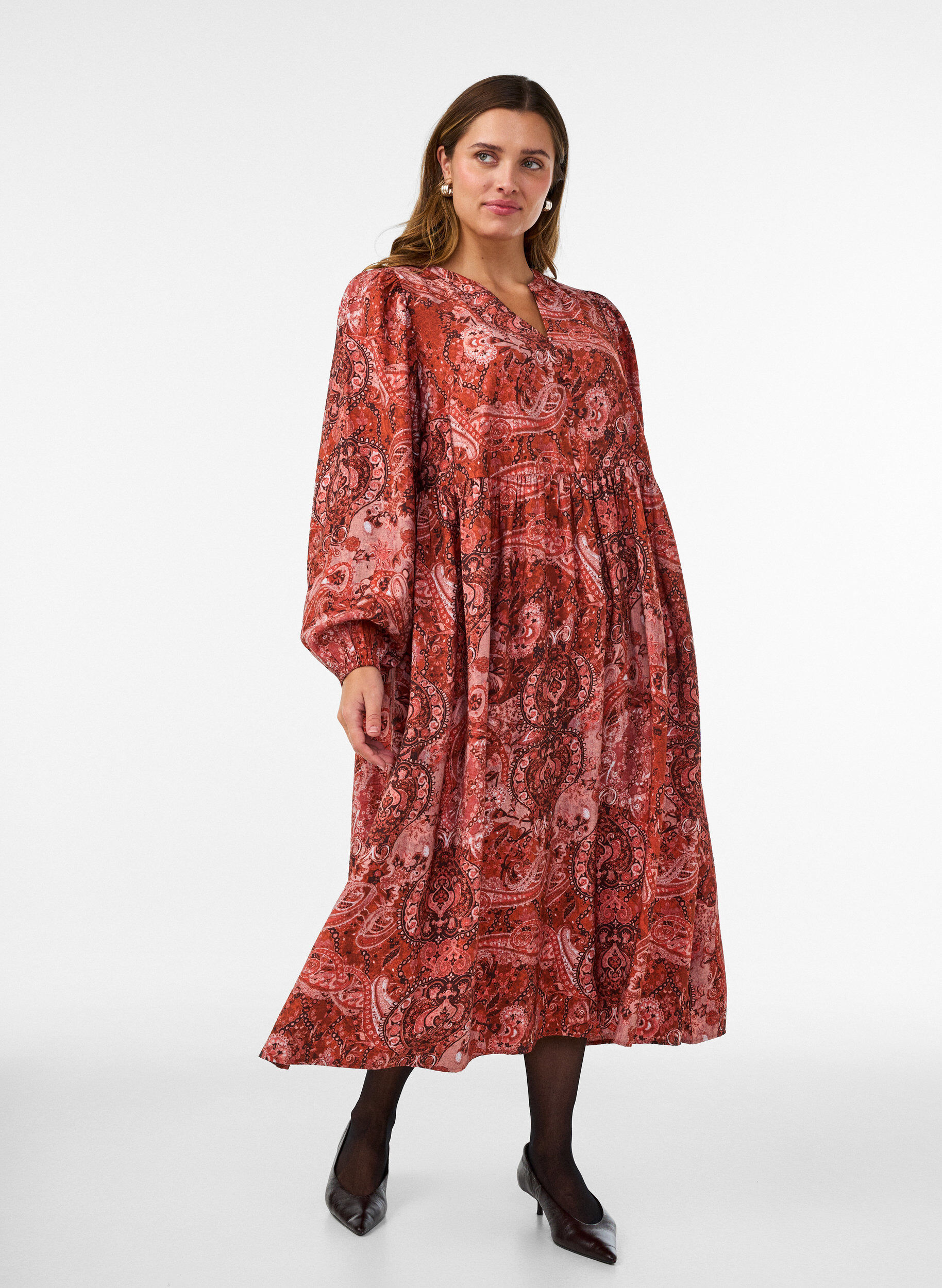 ZizzifashionViscose midi dress with paisley print, Orange, Model image number 0