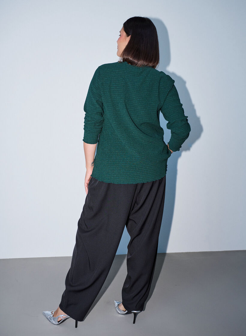 Textured blouse with wavy edges, Green, Model image number 2