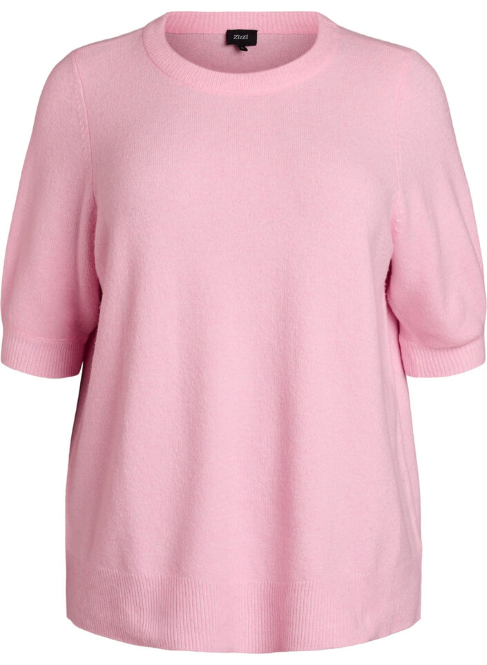 Knitted blouse with short sleeves, Pink, Packshot image number 0
