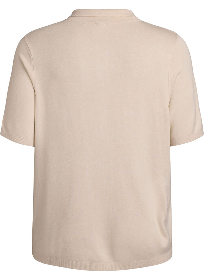 Fine-knit polo shirt with short sleeves, Beige, Packshot