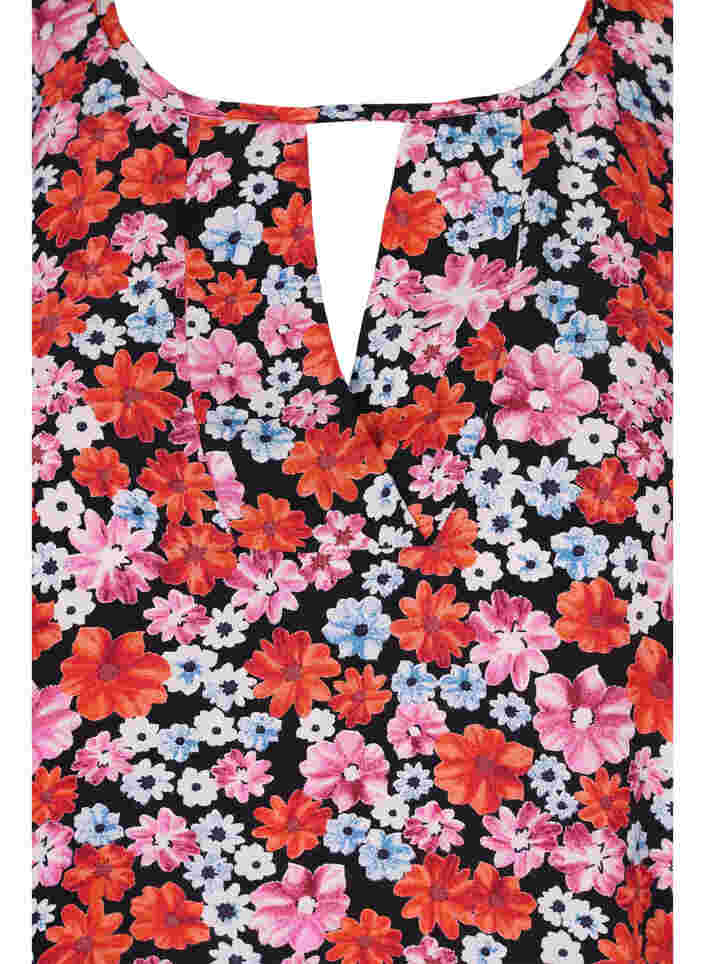 Floral blouse with 3/4 sleeves, Red Flower AOP, Packshot image number 2