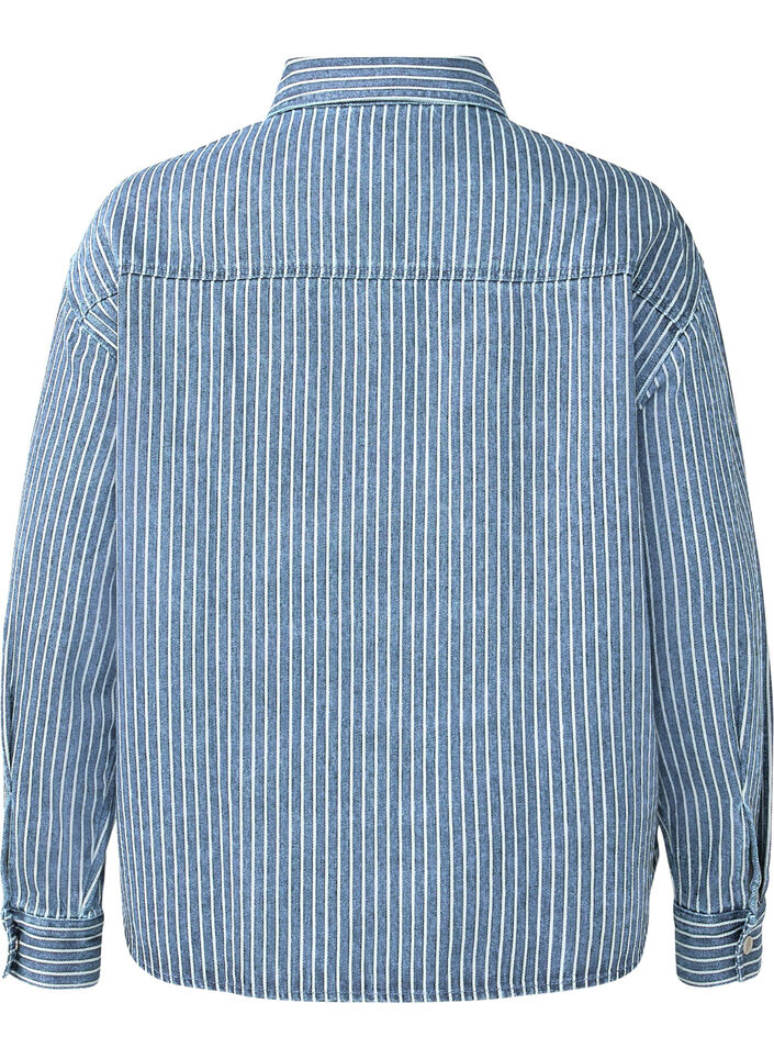 Striped denim shirt with chest pockets, Light B.Denim Stripe, Packshot image number 1
