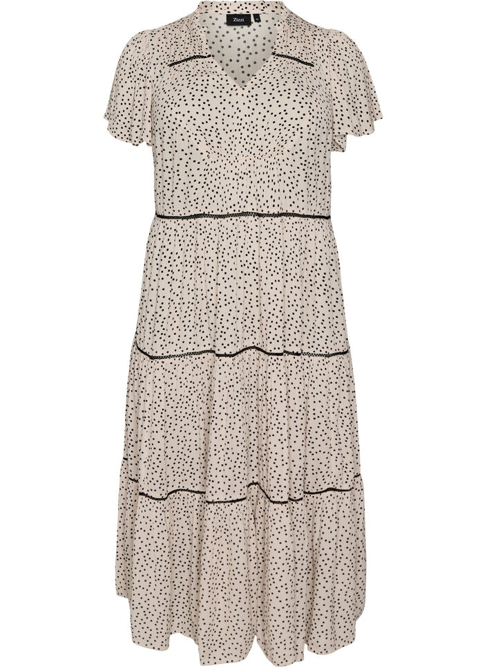 Patterned viscose midi dress, White, Packshot image number 0